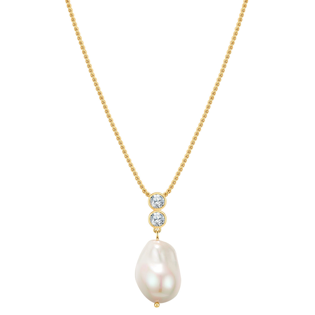 Kette mit Anhänger gelbgold Zirkonia weiß Muschelkernperle weiß