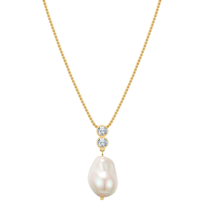 Kette mit Anhänger gelbgold Zirkonia weiß Muschelkernperle weiß