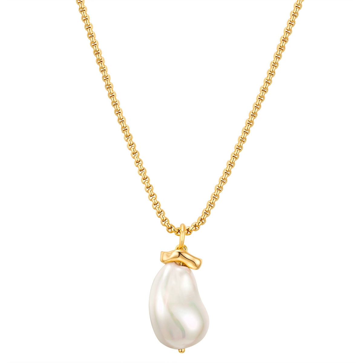 Kette mit Anhänger gelbgold Muschelkernperle weiß