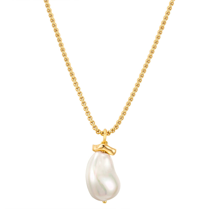Kette mit Anhänger gelbgold Muschelkernperle weiß