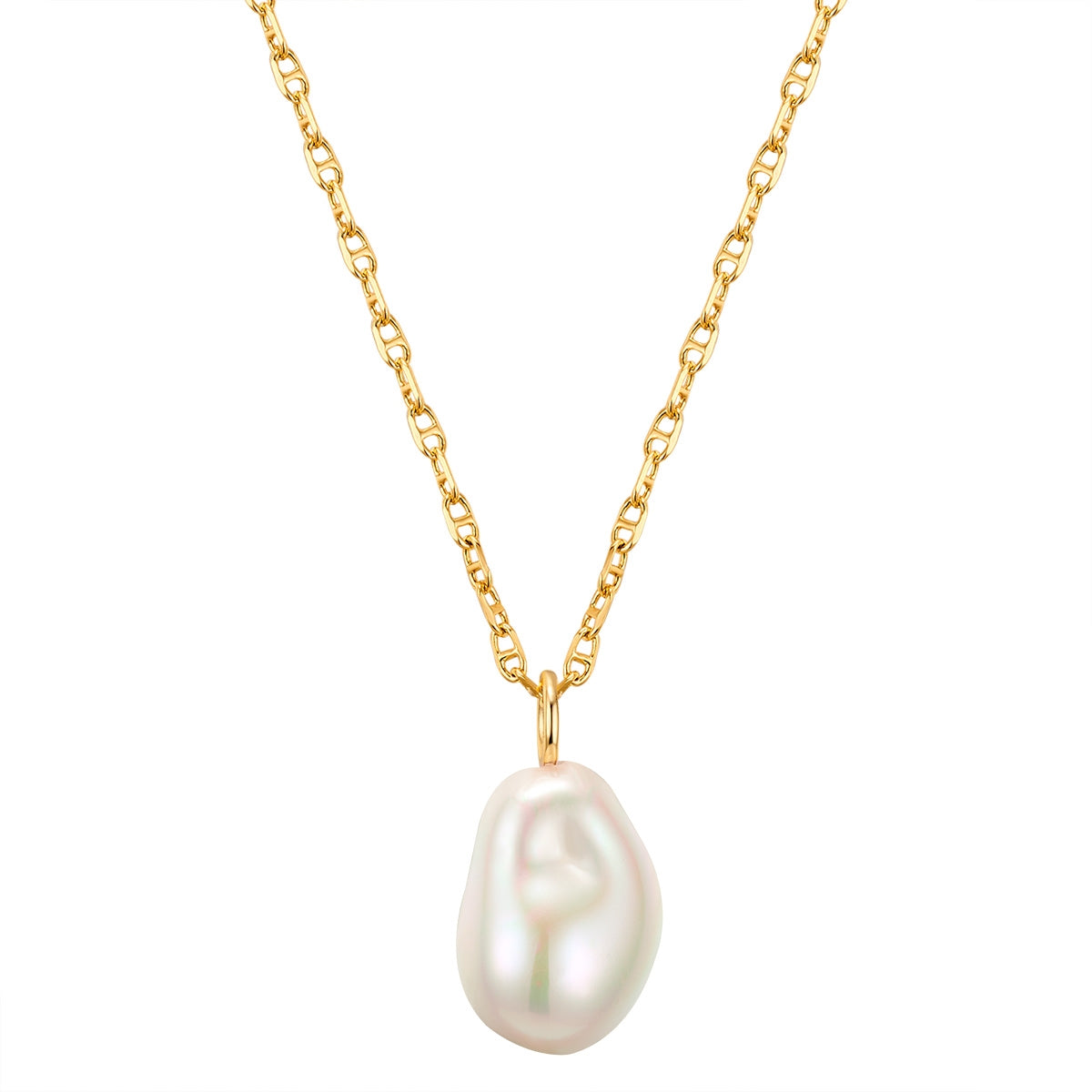 Kette mit Anhänger gelbgold Muschelkernperle weiß