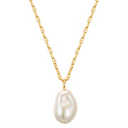 Kette mit Anhänger gelbgold Muschelkernperle weiß