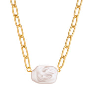 Kette gelbgold Perle (synth.) weiß
