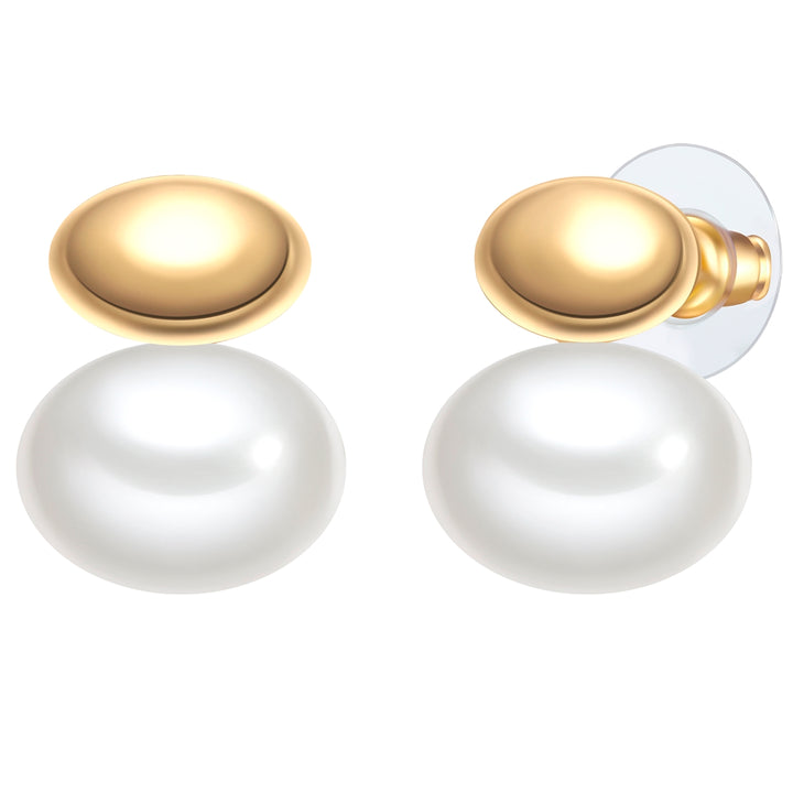 Ohrstecker gelbgold Perle (synth.) weiß