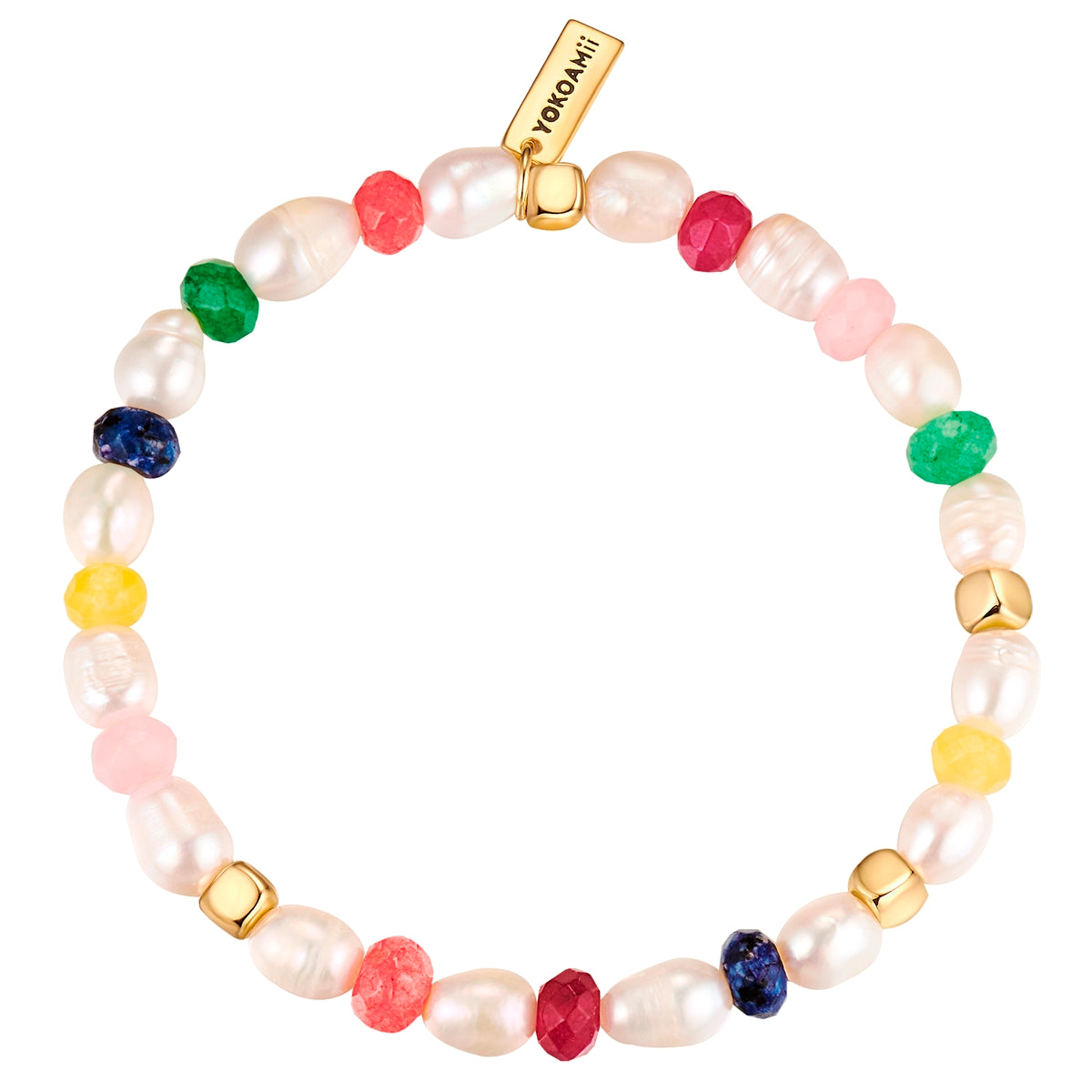 Armband gelbgold Süßwasser-Zuchtperle weiß Marmor multicolor