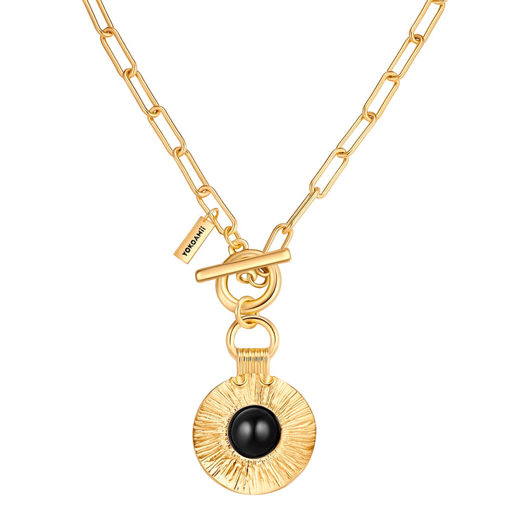 Kette mit Anhänger gelbgold Achat schwarz
