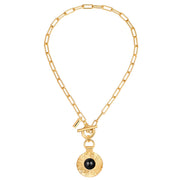 Kette mit Anhänger gelbgold Achat schwarz