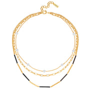 Kette gelbgold Perle (synth.) weiß
