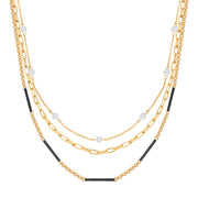 Kette gelbgold Perle (synth.) weiß