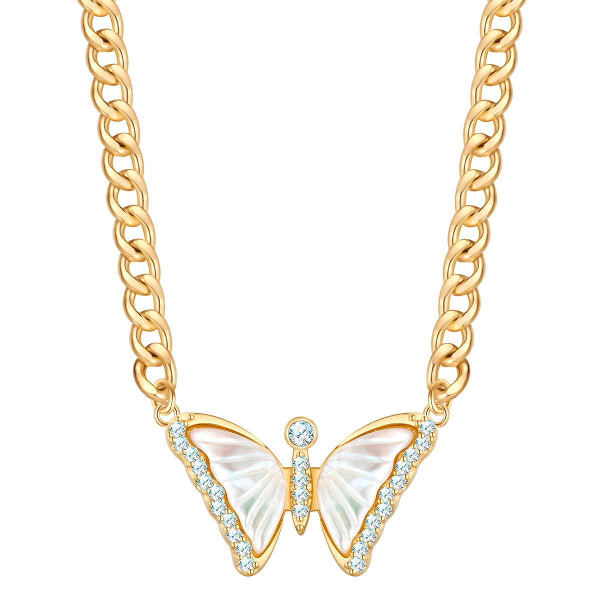 Kette mit Anhänger gelbgold Perlmutt weiß Zirkonia weiß