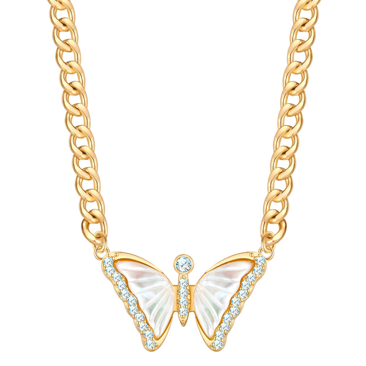 Kette mit Anhänger gelbgold Perlmutt weiß Zirkonia weiß