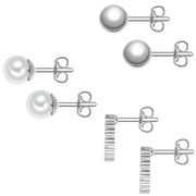 3er Set Ohrstecker Zirkonia weiß Perle (synth.) weiß