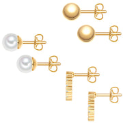 3er Set Ohrstecker gelbgold Zirkonia weiß Perle (synth.) weiß