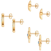 3er Set Ohrstecker gelbgold Zirkonia weiß blau