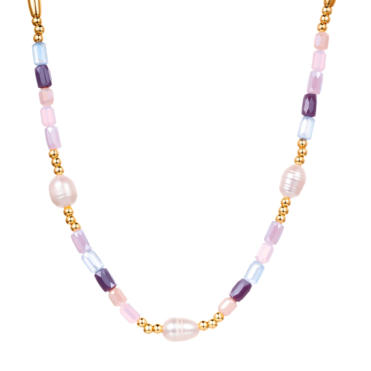 Kette mit Anhänger gelbgold Süßwasser-Zuchtperle weiß Glas multicolor