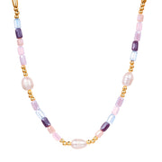 Kette mit Anhänger gelbgold Süßwasser-Zuchtperle weiß Glas multicolor