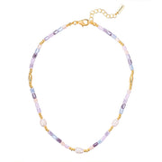 Kette mit Anhänger gelbgold Süßwasser-Zuchtperle weiß Glas multicolor