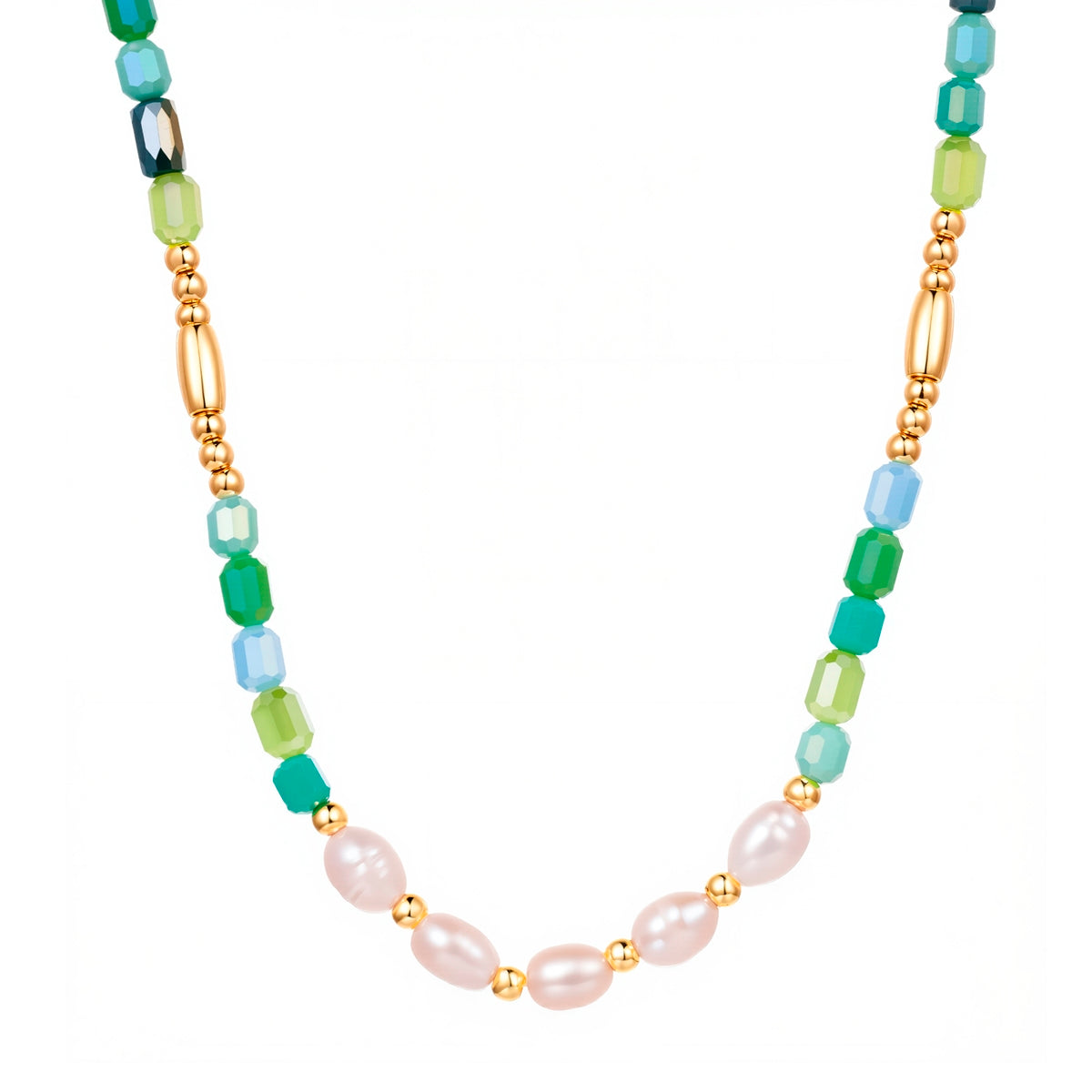 Kette mit Anhänger gelbgold Süßwasser-Zuchtperle weiß Glas multicolor