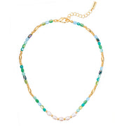 Kette mit Anhänger gelbgold Süßwasser-Zuchtperle weiß Glas multicolor