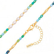 Kette mit Anhänger gelbgold Süßwasser-Zuchtperle weiß Glas multicolor