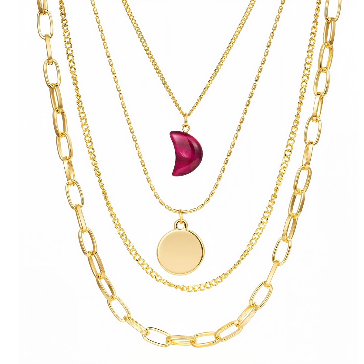 Kette mit Anhänger gelbgold Naturstein rot