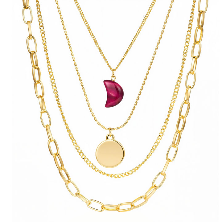 Kette mit Anhänger gelbgold Naturstein rot