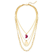 Kette mit Anhänger gelbgold Naturstein rot